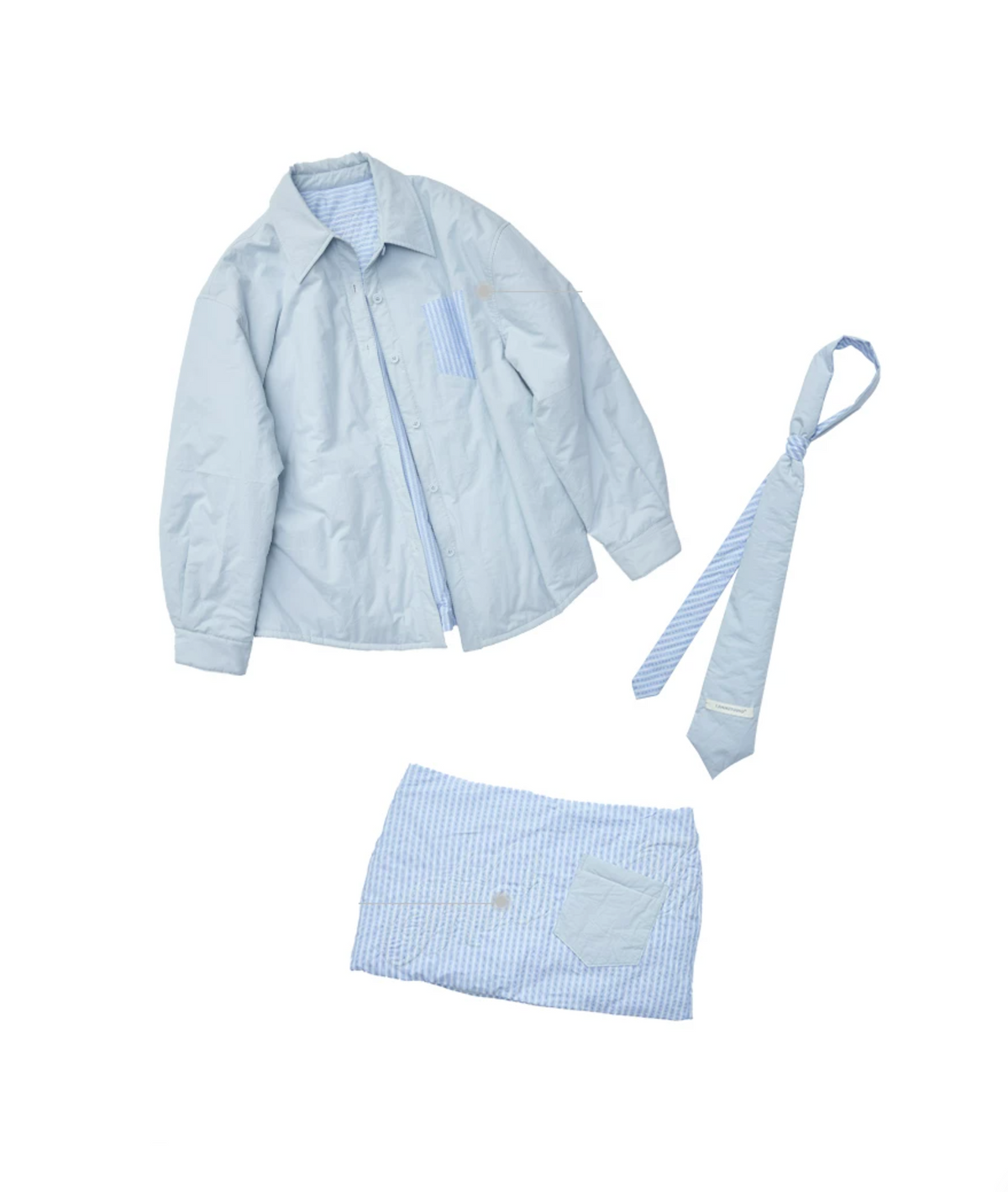 STRIPED PADDED SHIRT+TIE & MINI SKIRT – 3pieces