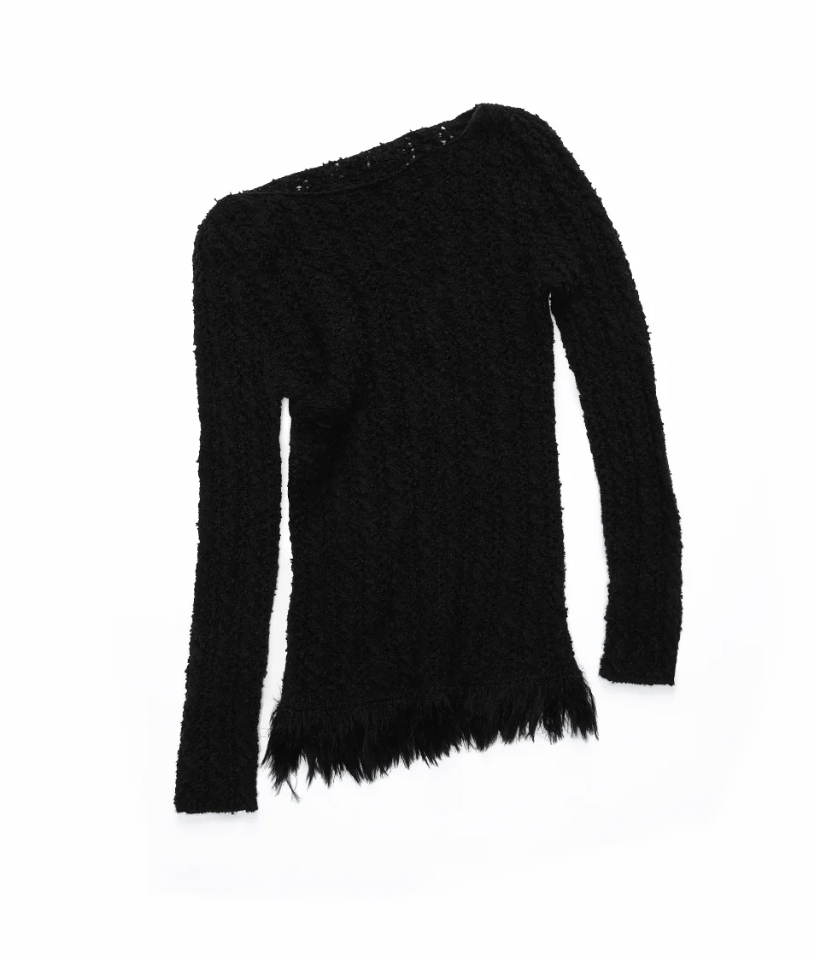 OPENWORK CABLE FRINGE BOAT-NECK KNIT TOP – 2colors