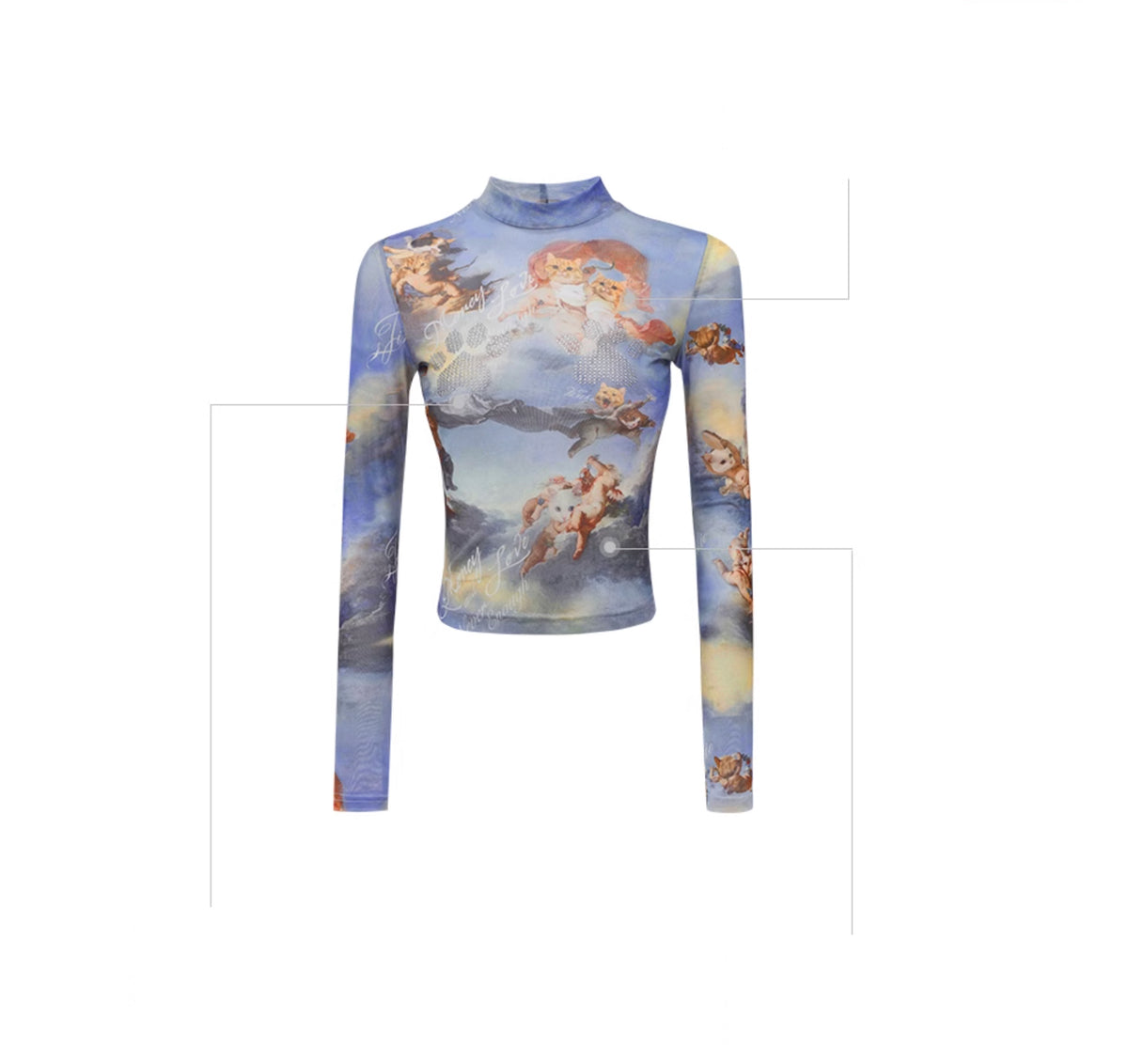 ANGEL KITTEN PRINTED MESH CROP TOP & PANTS