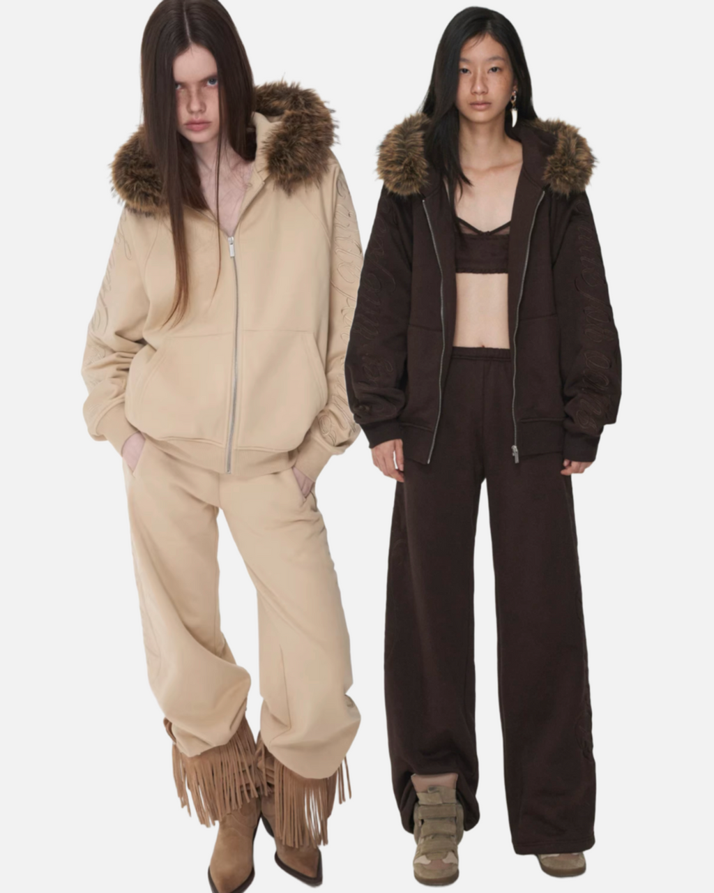 JELENE HOODIE FUR SWEATSHIRT & SWEATPANTS – 2colors (detachable hood)