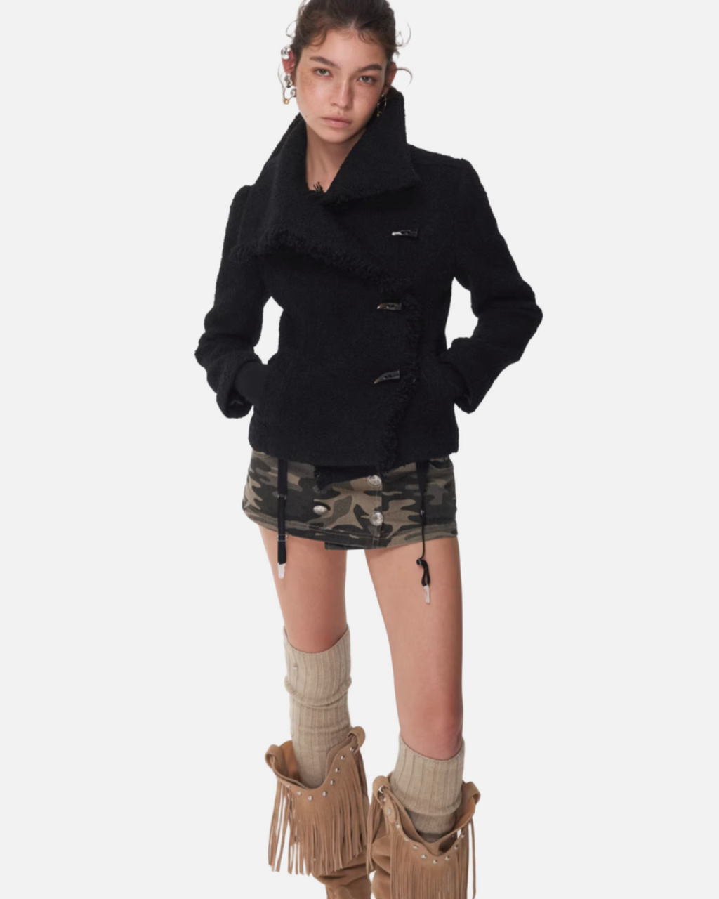 FRAYED COLLAR TOGGLE JACKET