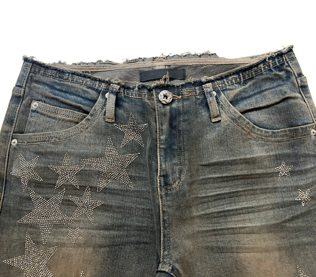 ⭑1JINN EXCLUSIVE ITEM AVAILABLE EXCLUSIVELY ONLINE AT SHELONGZ⭑ IN STOCK ♱ Y2K STAR STUDS & RHINESTONE STARS JEANS - 2styles