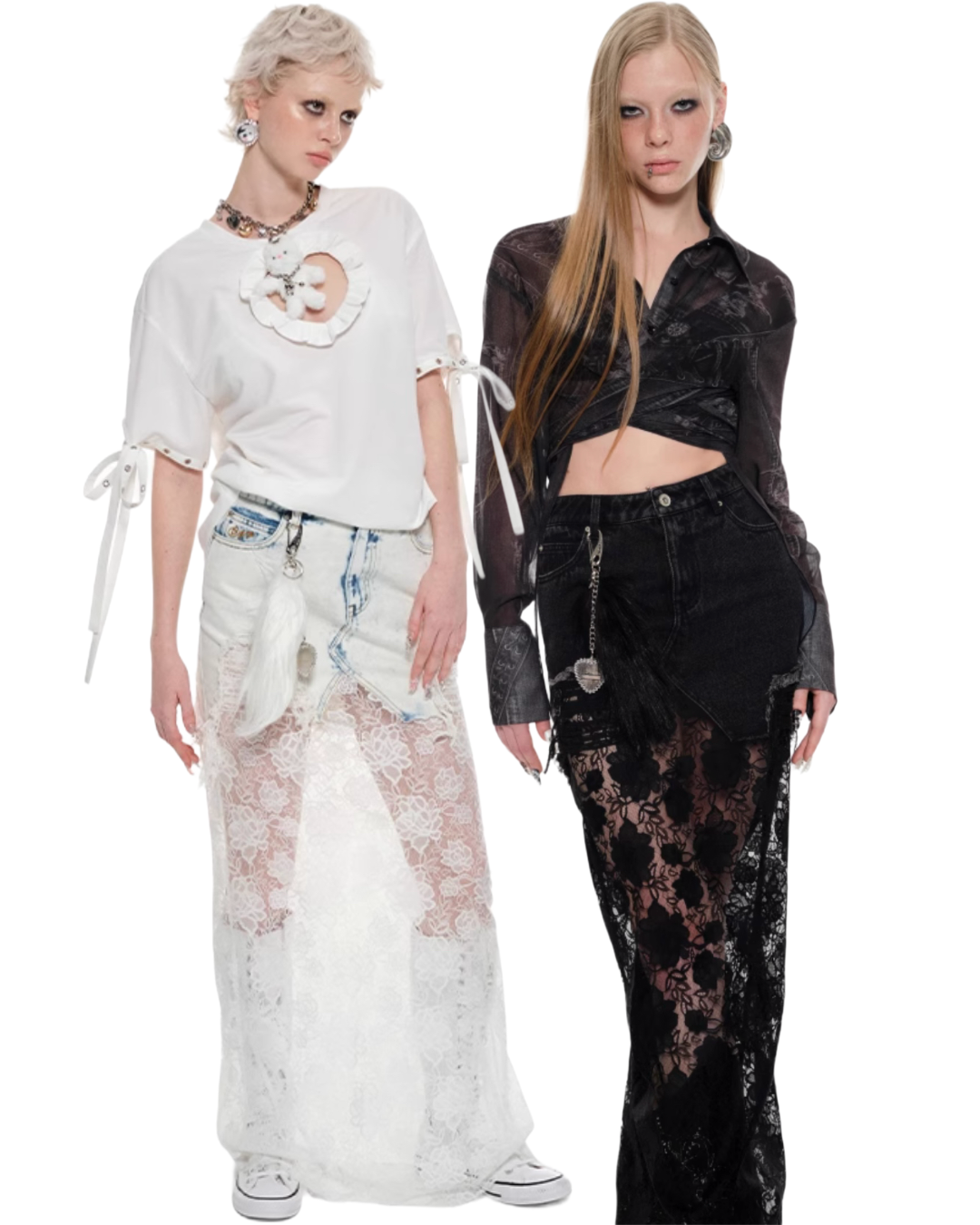 CHANTELLE DENIM LACE SKIRT – BLACK