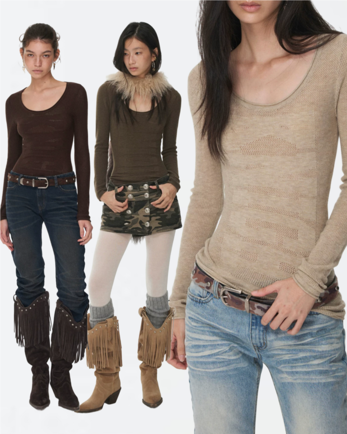 KNIGHT WOOL JACQUARD SCOOP-NECK TOP – 4colors