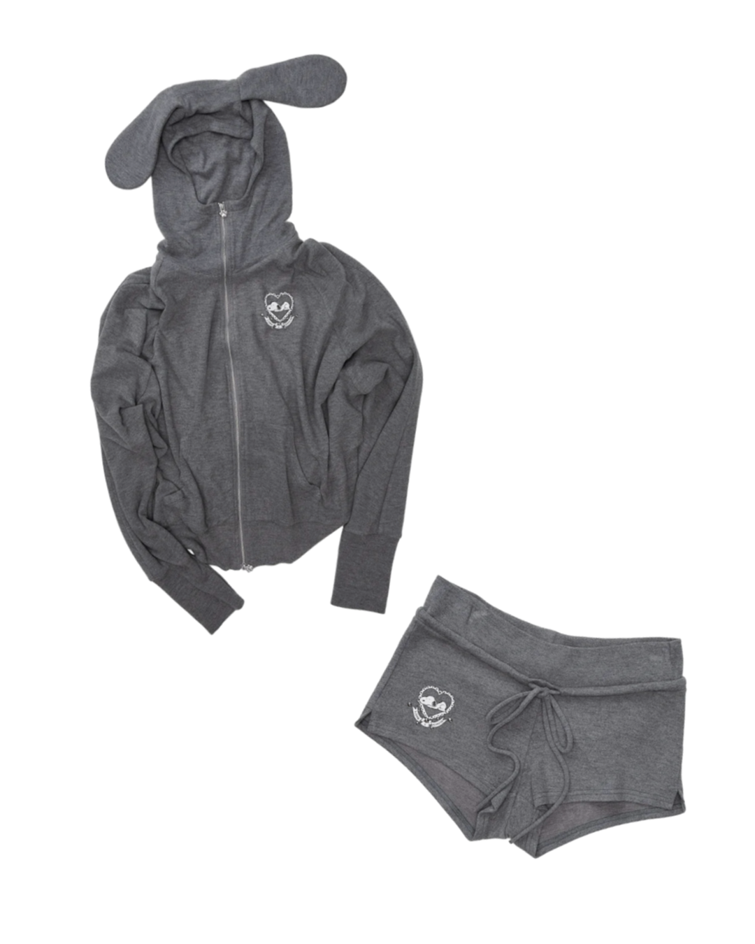 BUNNY EAR ZIP-UP HOODIE & DRAWSTRING MINI SHORTS SET – 2colors