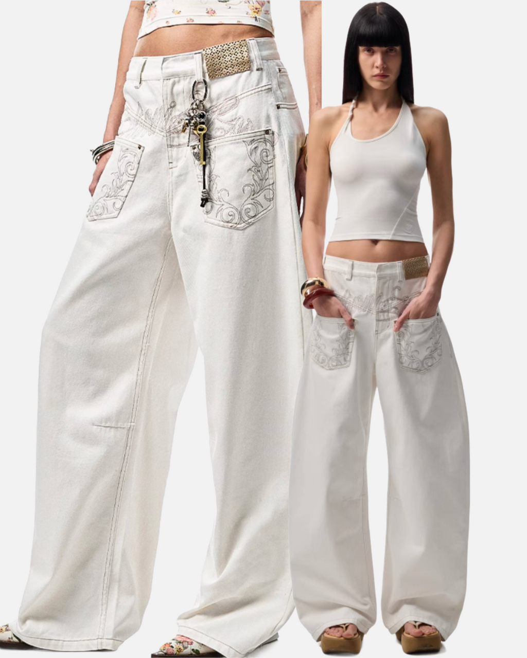 CHU WHITE WIDE-LEG JEANS