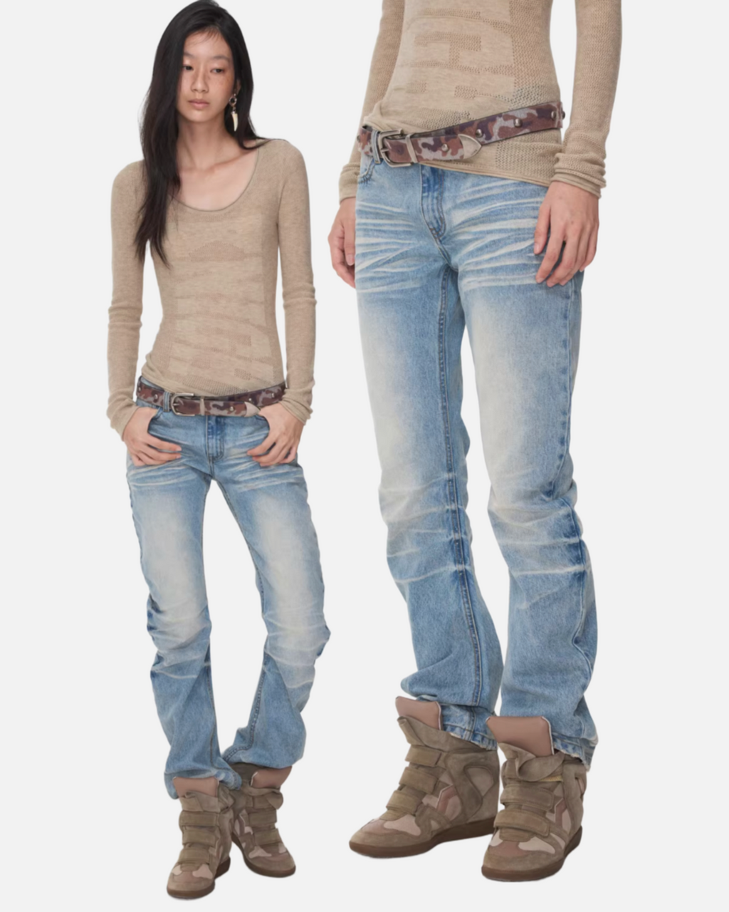 FADED WHISKER DENIM JEANS