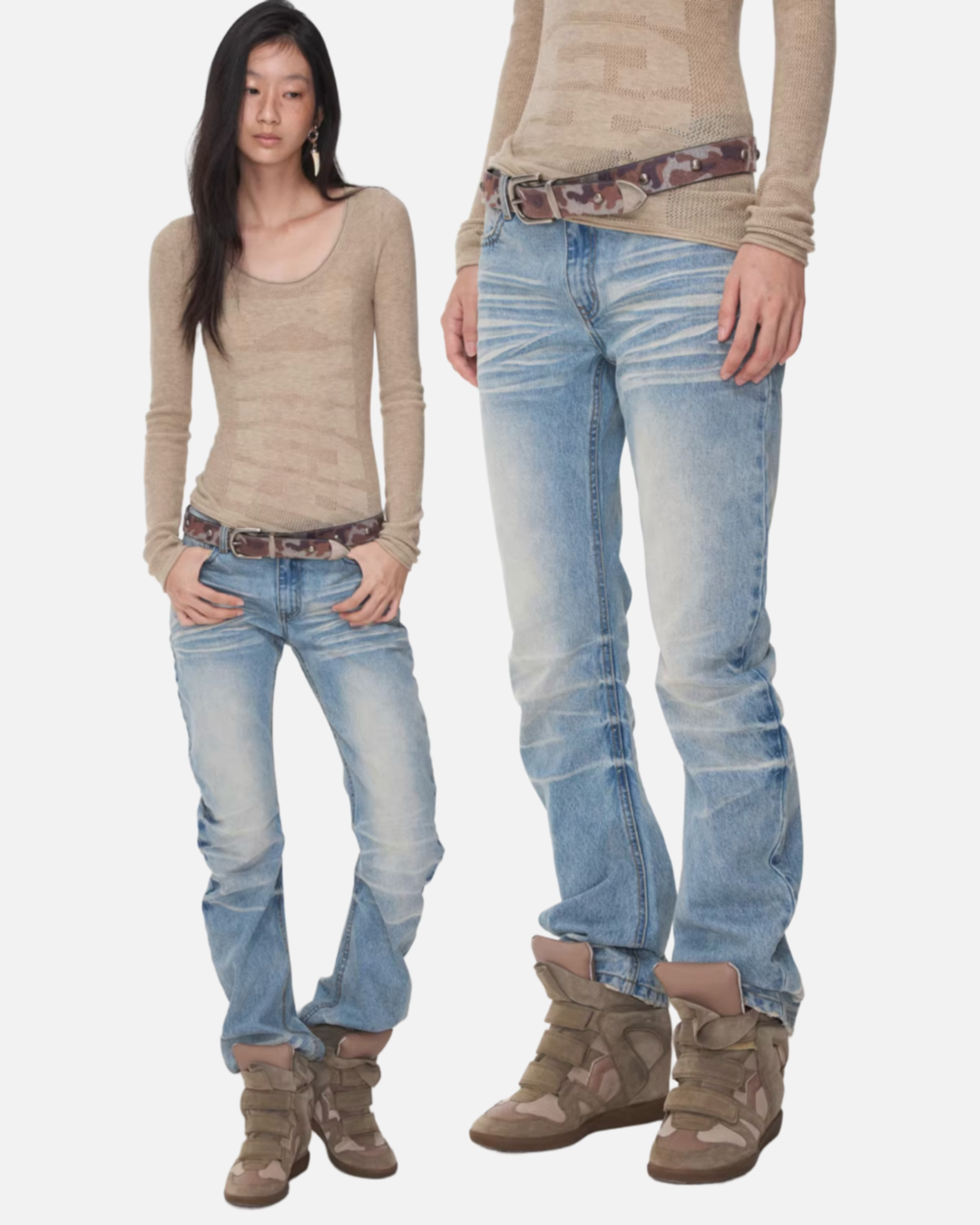 FADED WHISKER DENIM JEANS