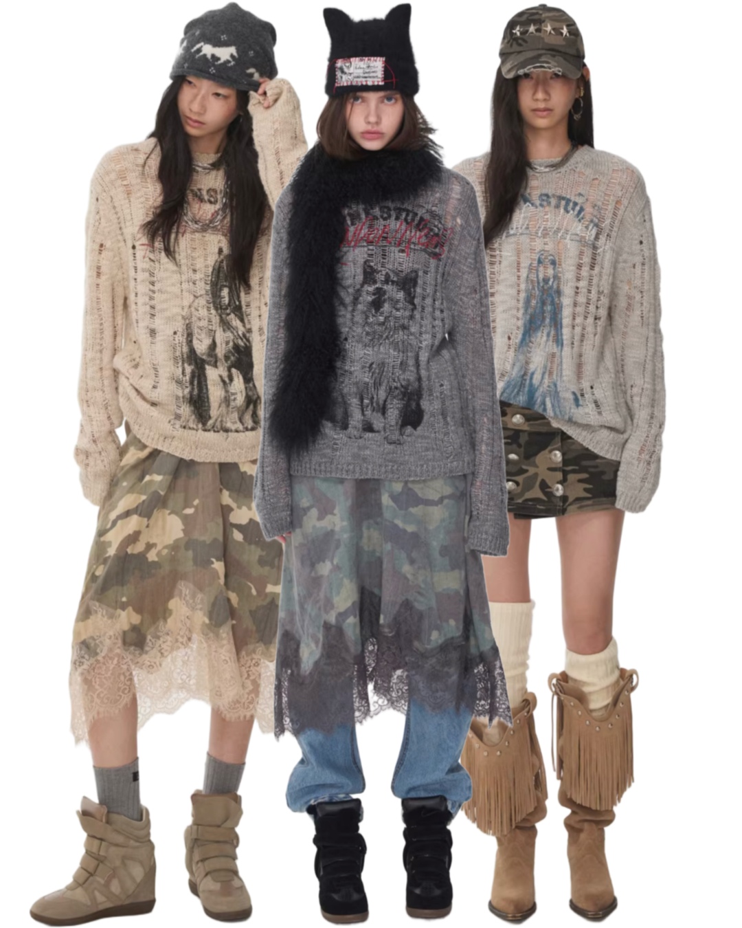 VINTAGE WOLF DESTROYED SWEATER - 3colors