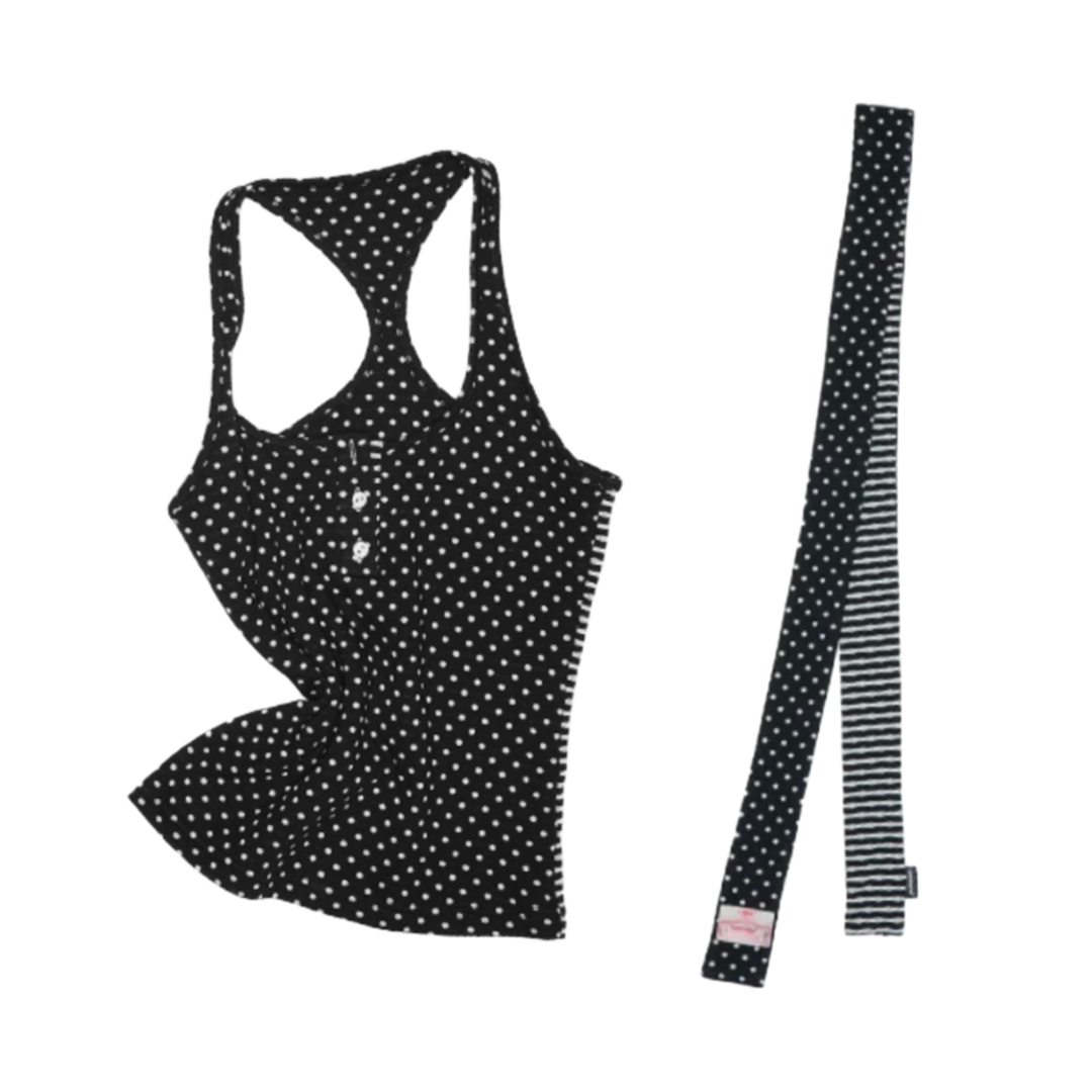 POLKA DOT TANK TOP + FREE SCARF & FLARED PANTS – 3colors