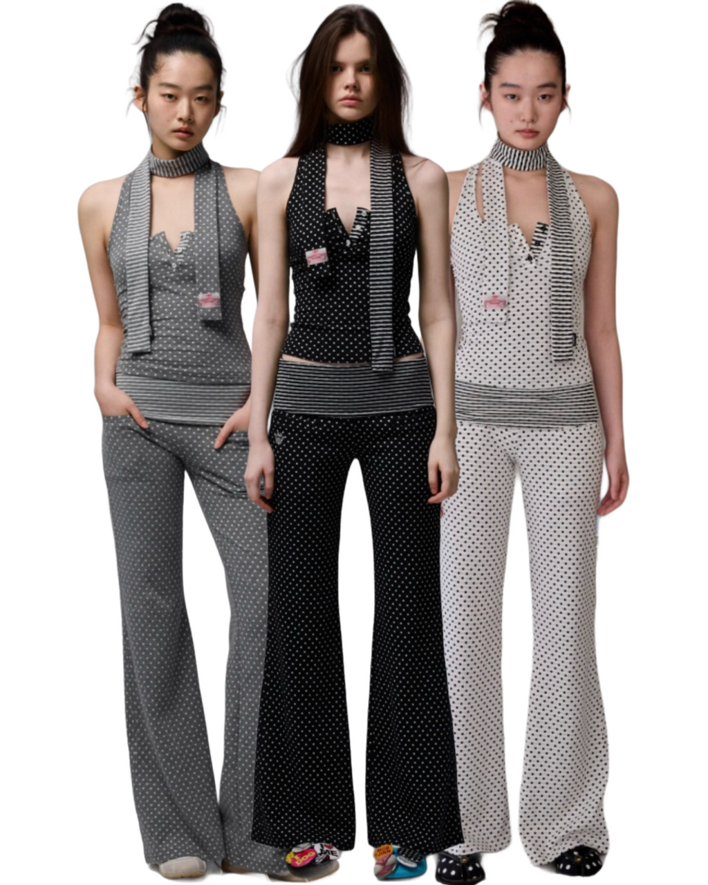 POLKA DOT TANK TOP + FREE SCARF & FLARED PANTS – 3colors