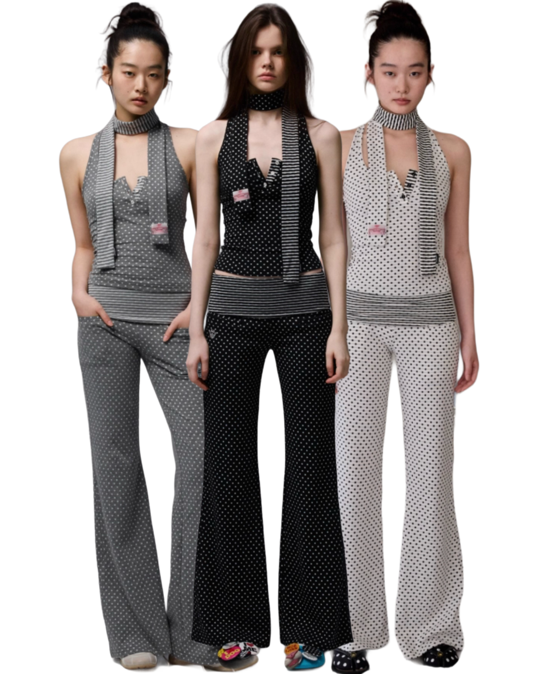 POLKA DOT TANK TOP + FREE SCARF & FLARED PANTS – 3colors