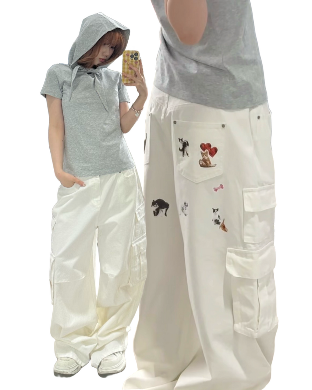 CAT BLESS YOU CARGO DENIM PANTS – 2colors