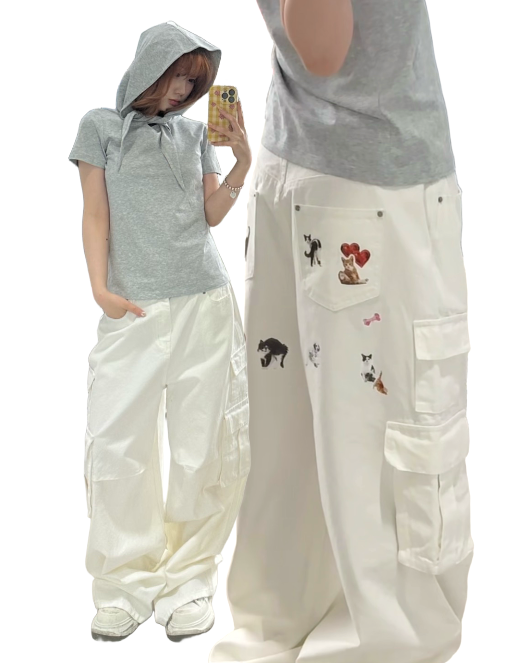 CAT BLESS YOU CARGO DENIM PANTS – 2colors