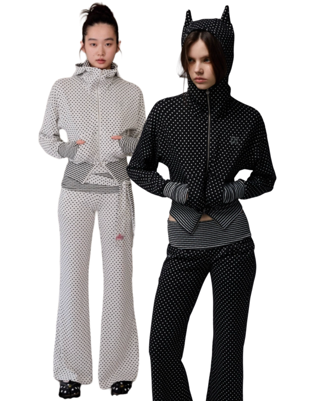 POLKA DOT DEVIL HORN HOODIE & FLARED PANTS – 3colors
