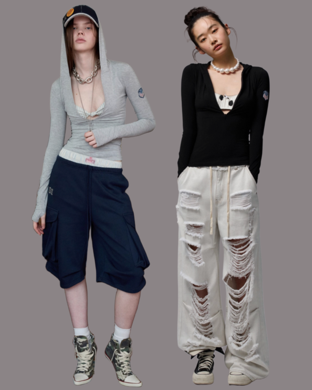 ♱ AZABU フーデッドジップアップTシャツ（全2色）♱