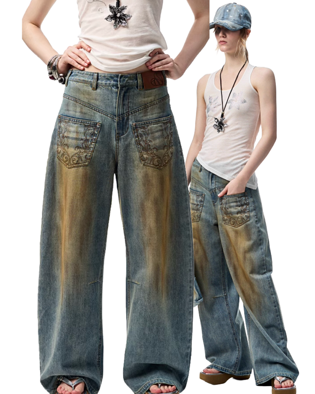 CHU MUD-DYED WASHED WIDE-LEG JEANS