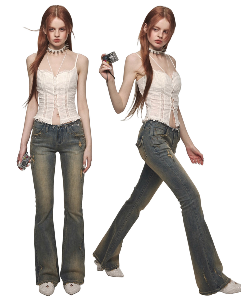 ⭑1JINN EXCLUSIVE ITEM AVAILABLE EXCLUSIVELY ONLINE AT SHELONGZ⭑ IN STOCK ♱ Y2K STAR STUDS & RHINESTONE STARS JEANS - 2styles