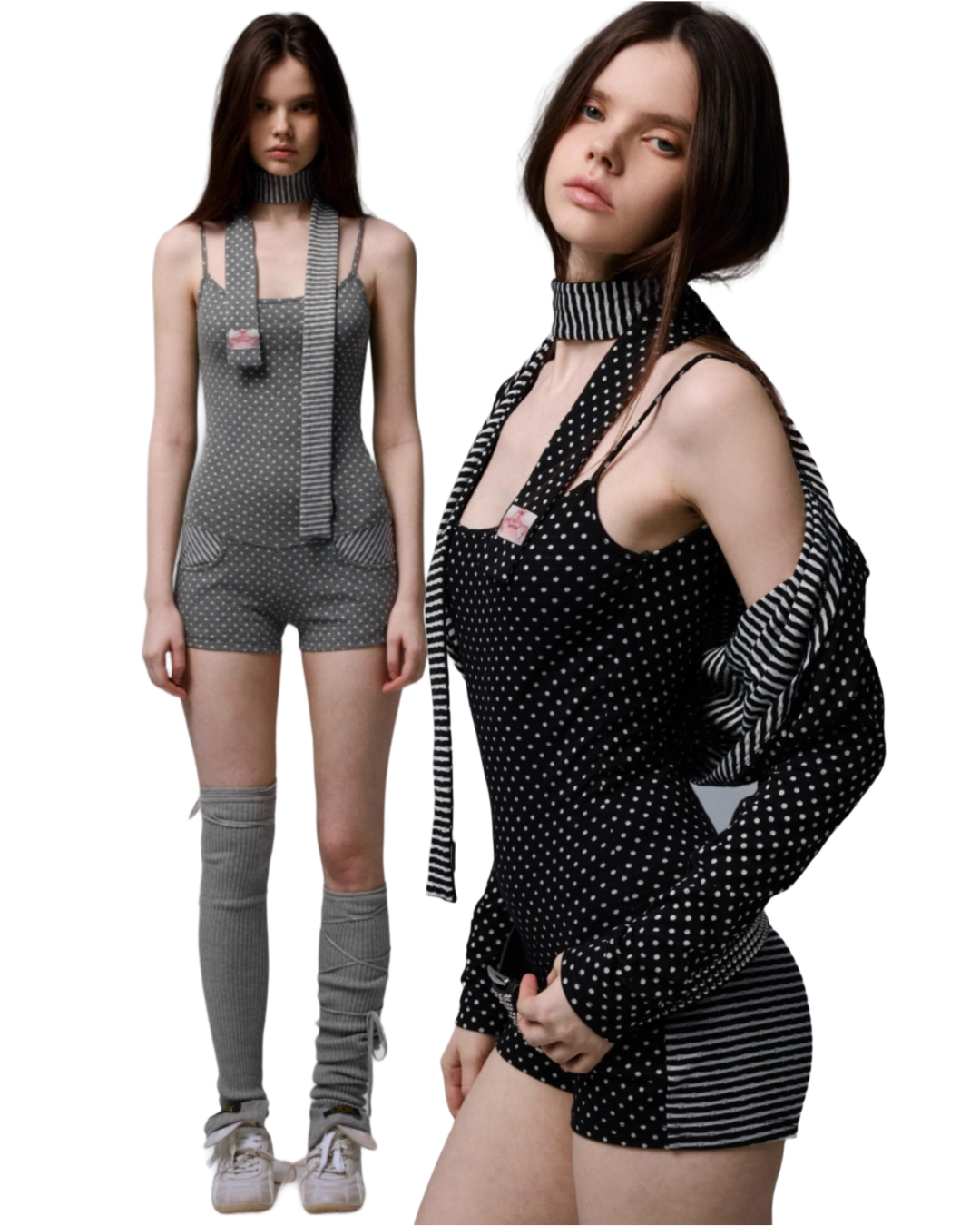 POLKA DOT STRIPE BODYSUIT + FREE SCARF – 3colors
