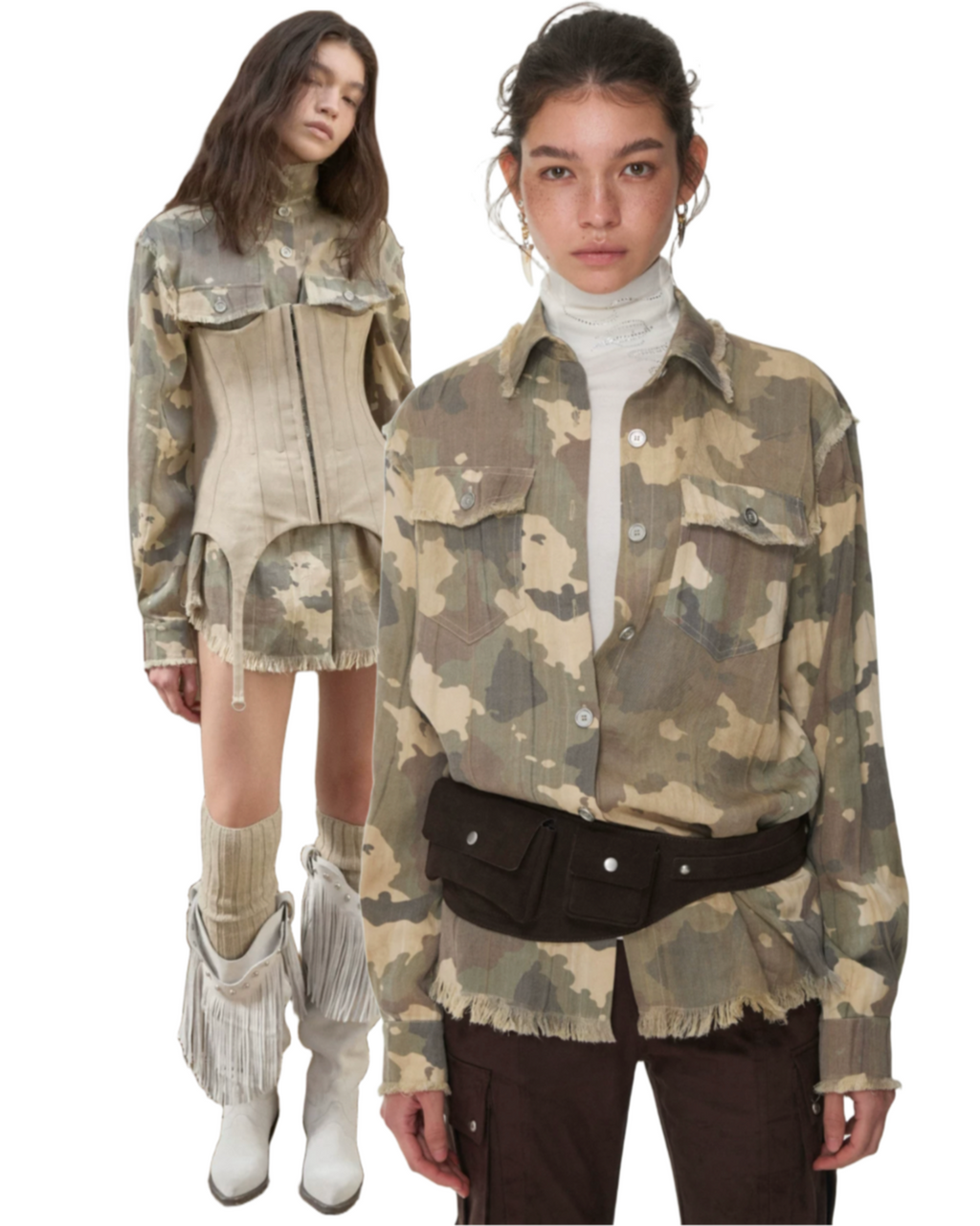 VINTAGE CAMO RAW-EDGE SHIRT