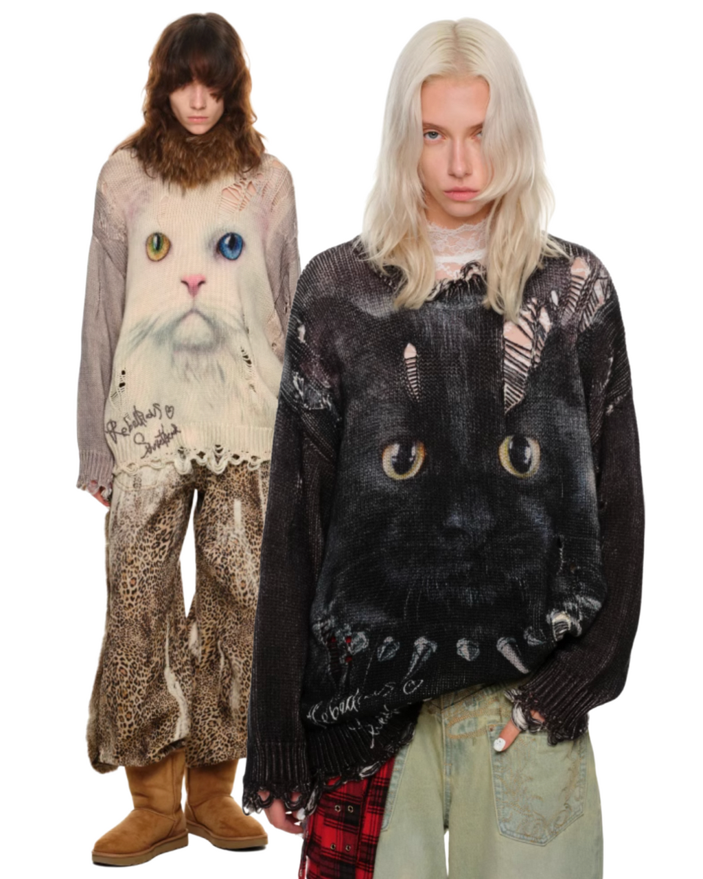 FIERCE CAT FURRY FRIEND OVERSIZED SWEATER – BLACK