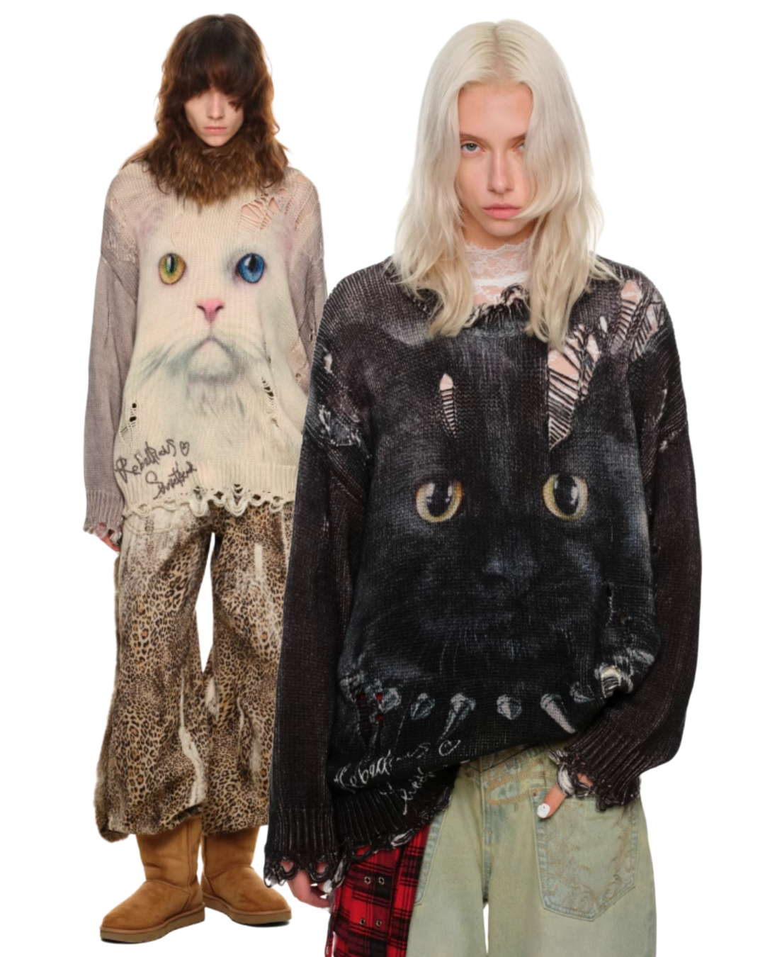 FIERCE CAT FURRY FRIEND OVERSIZED SWEATER – BLACK