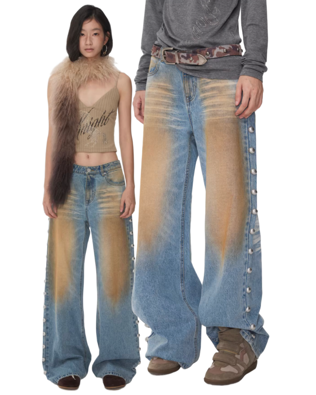 BRONZE HORIZON WASH BUTTON-SIDE JEANS