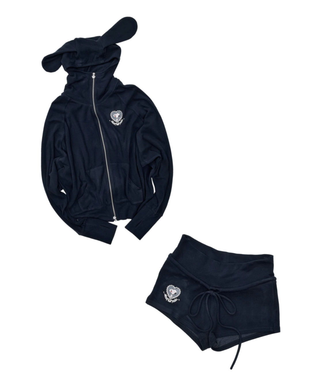 BUNNY EAR ZIP-UP HOODIE & DRAWSTRING MINI SHORTS SET – 2colors