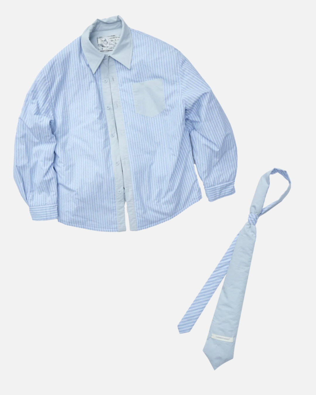 STRIPED PADDED SHIRT+TIE & MINI SKIRT – 3pieces