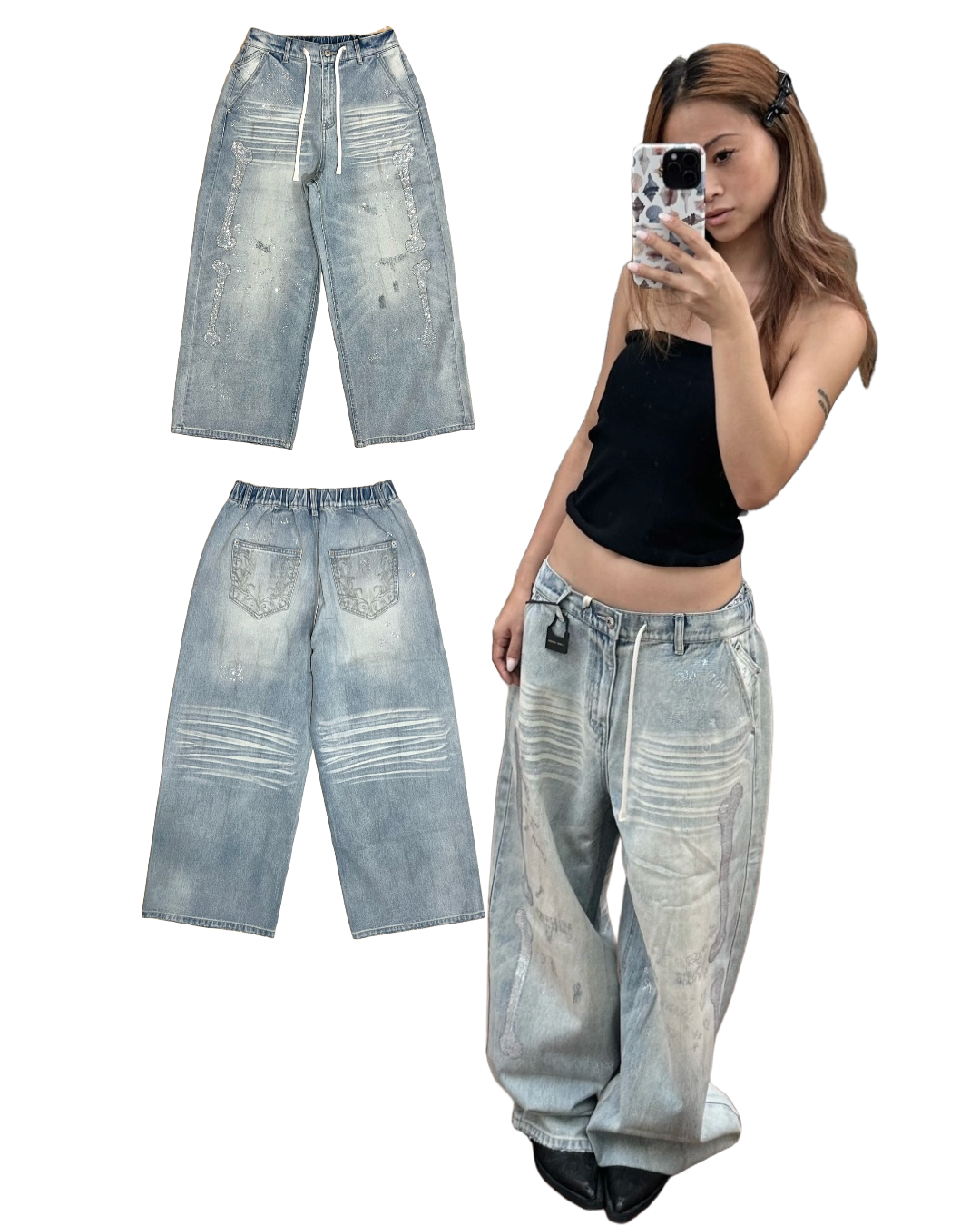 MEOVV MUD-DYED WIDE-LEG JEANS + FREE CAT & DOG BROOCH PIN SET – 3styles