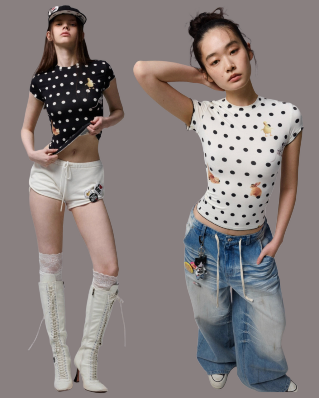 ♱ ネコとイヌ大好き POLKA DOTプリントTシャツ ♱ 3色