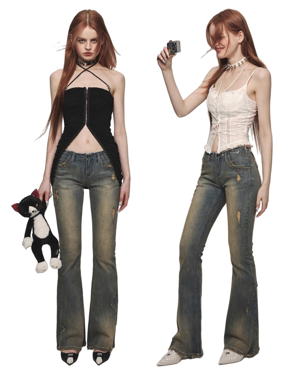 ⭑1JINN EXCLUSIVE ITEM AVAILABLE EXCLUSIVELY ONLINE AT SHELONGZ⭑ IN STOCK ♱ Y2K STAR STUDS & RHINESTONE STARS JEANS - 2styles