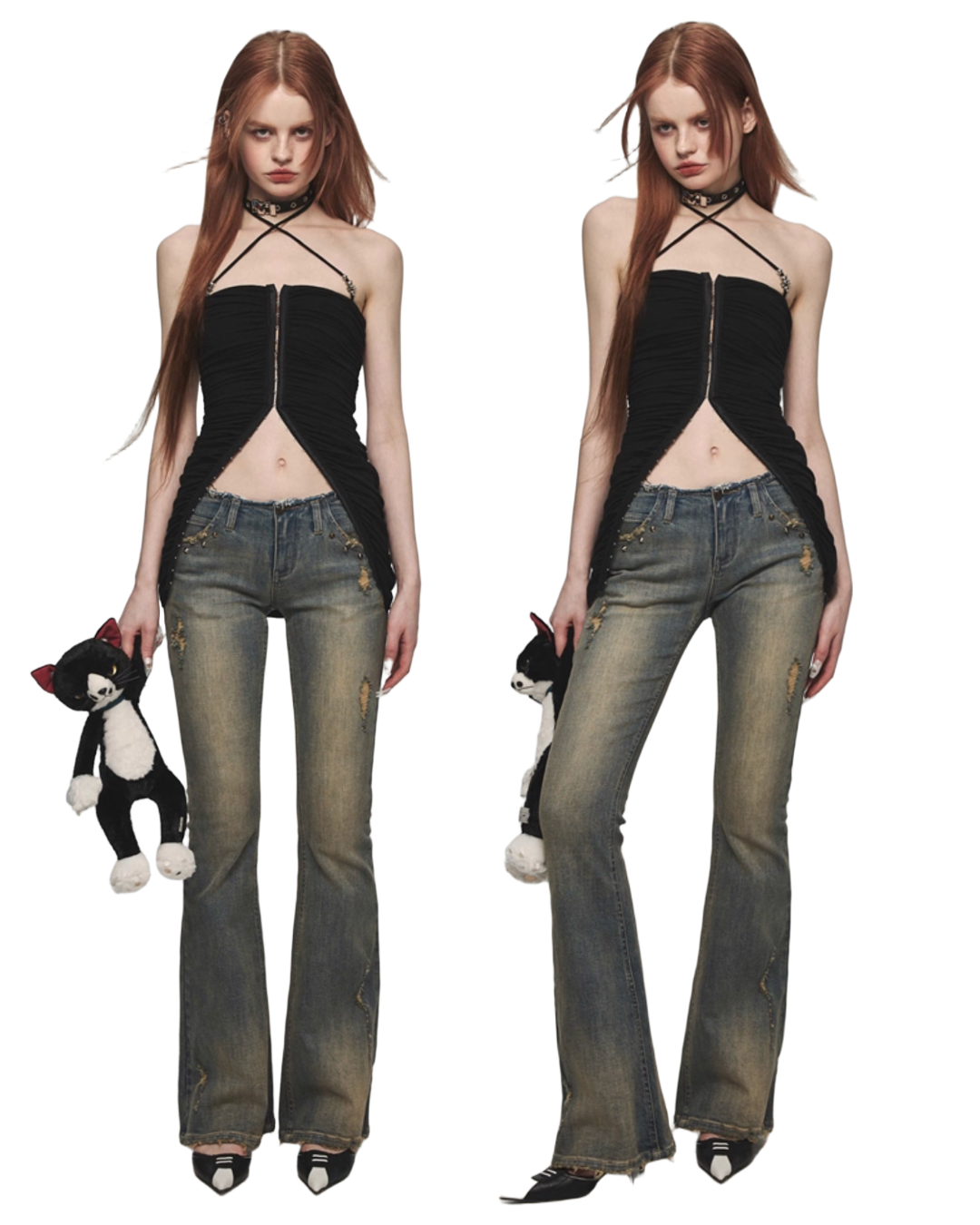 ⭑1JINN EXCLUSIVE ITEM AVAILABLE EXCLUSIVELY ONLINE AT SHELONGZ⭑ IN STOCK ♱ Y2K STAR STUDS & RHINESTONE STARS JEANS - 2styles