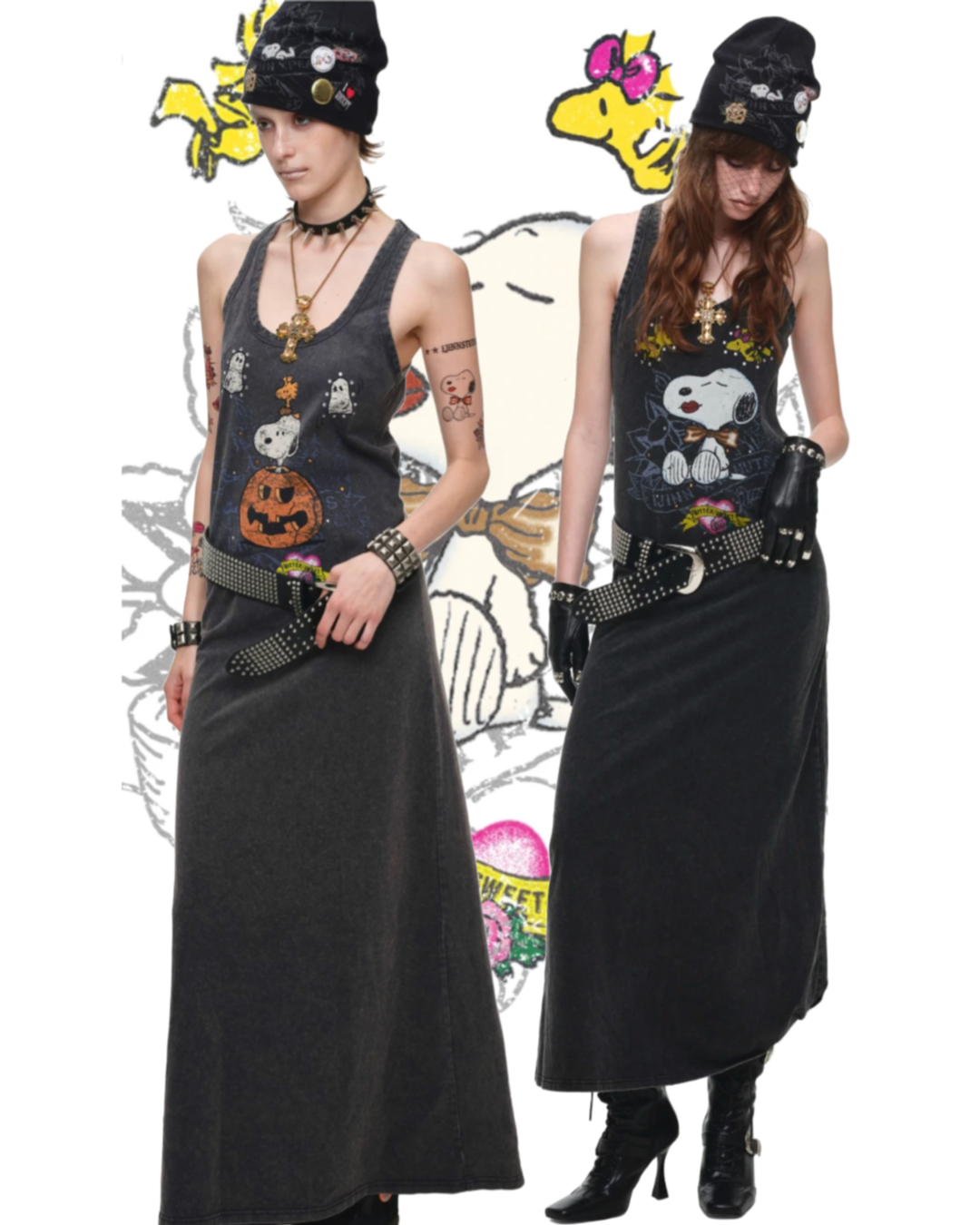 PUMPKIN & SNOOPY VINTAGE GRAPHIC LONG TANK DRESS – 2colors